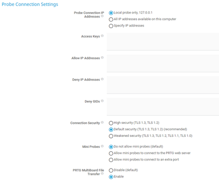 Probe Connection Settings in System Administration